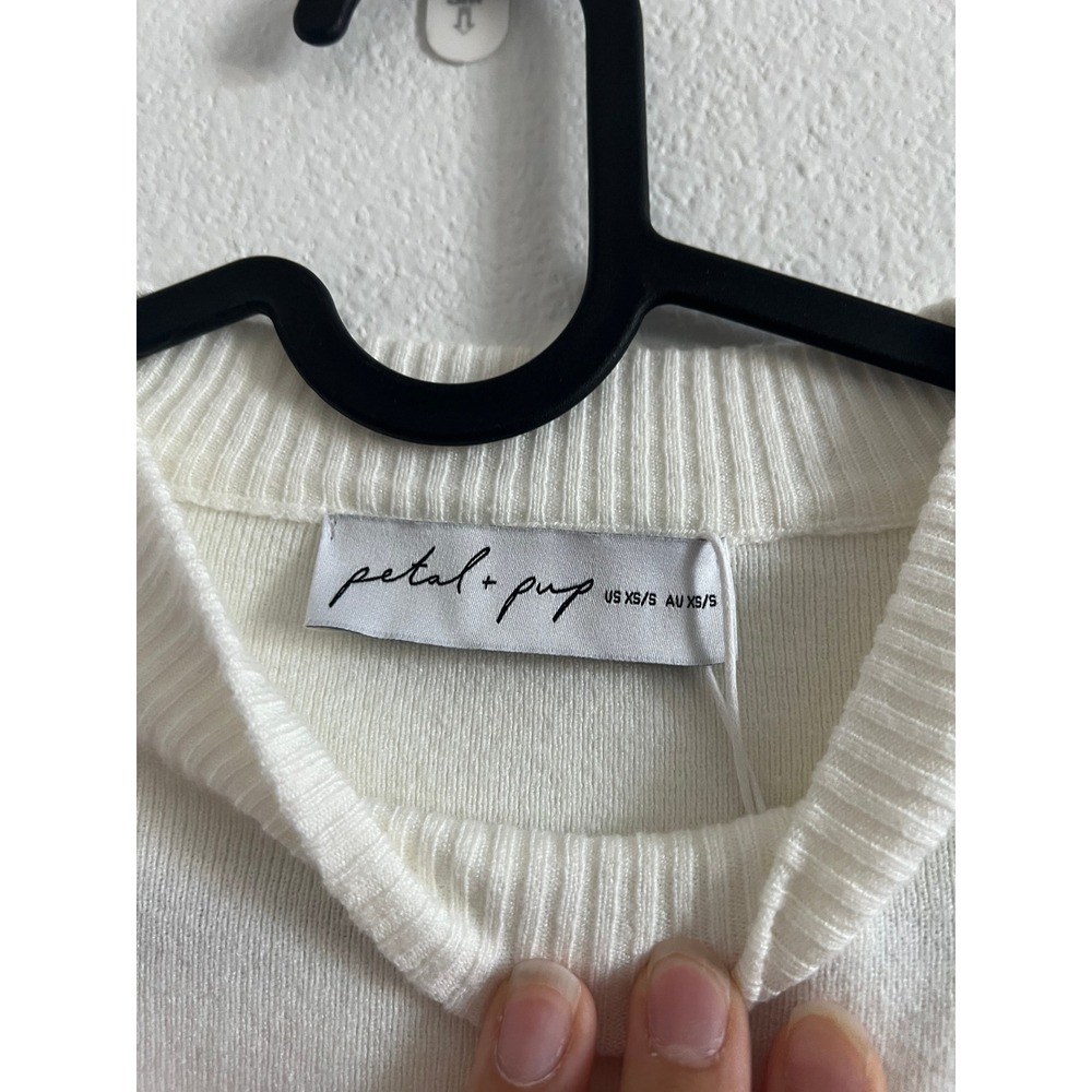 NWT Petal+Pup Cream Flare Sleeve Cropped Knit Sweater XS/S Minimalist Clean Girl - Picture 4 of 7